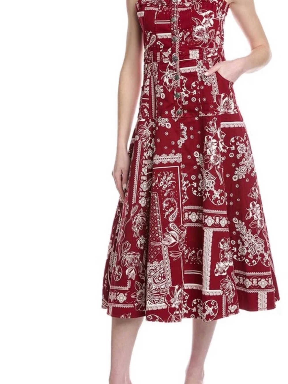 Cinq a Sept Red Bandana Print Midi Dress